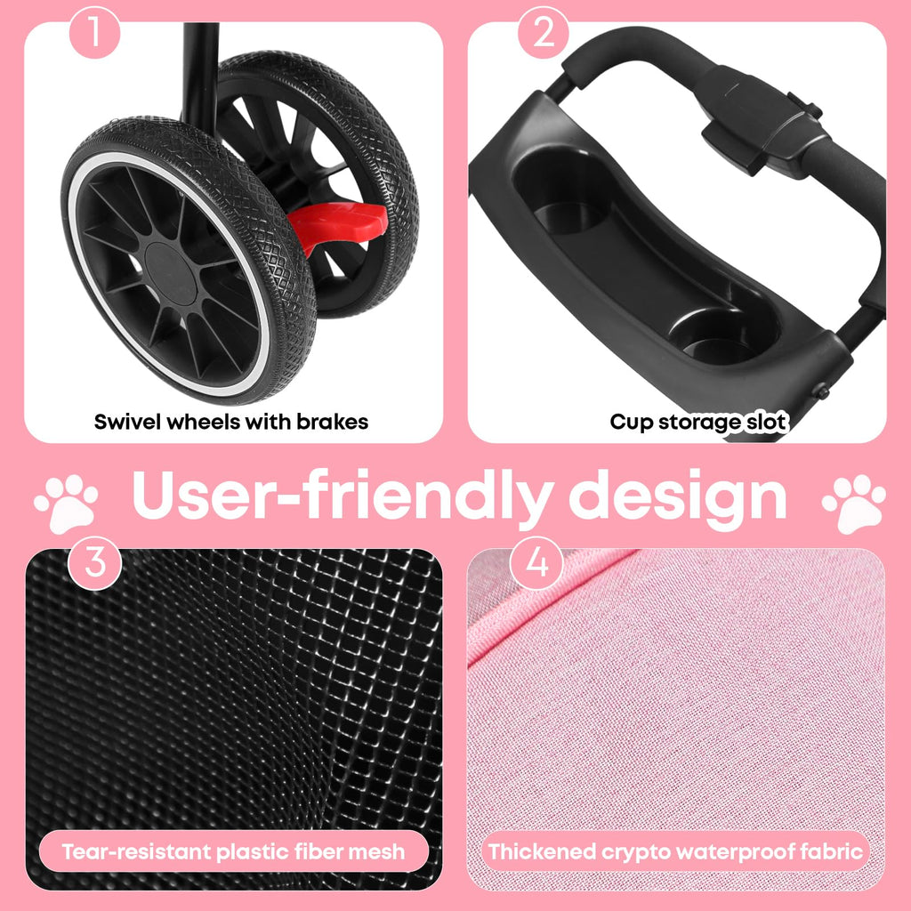 Pink 3 Wheels Pet Stroller F699865