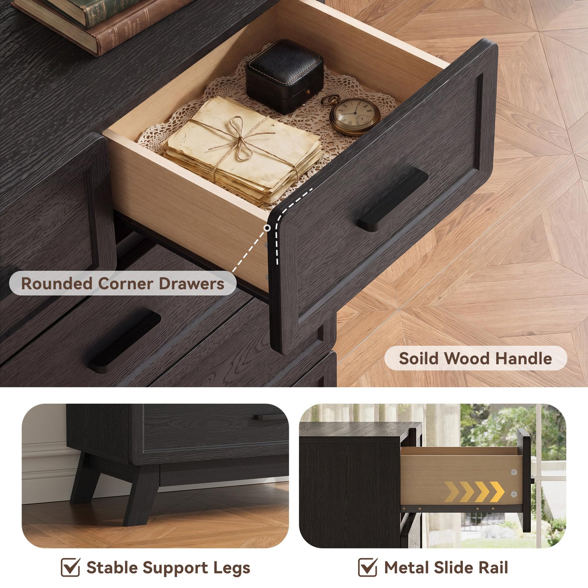 Black 6 Drawer Dresser I7100