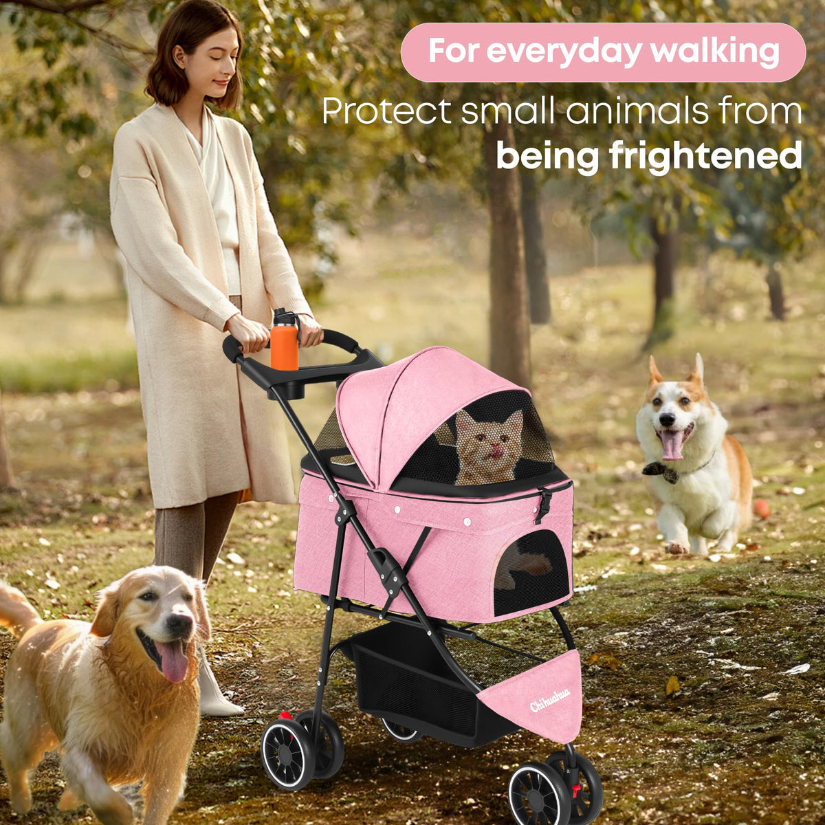 Pink 3 Wheels Pet Stroller F699865