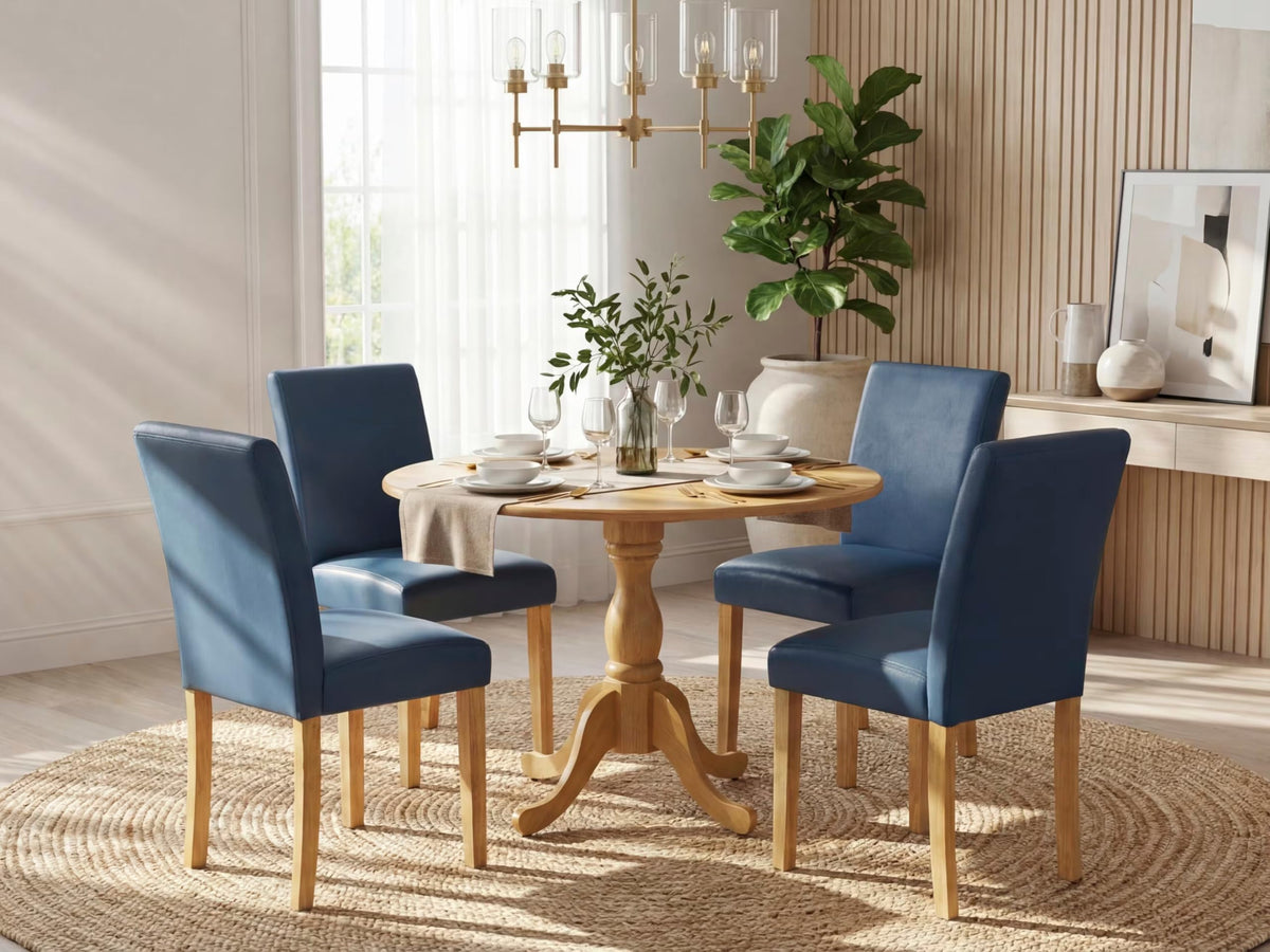 5 Piece Oak Dining Set with Dropleaf Table and 4 Blue Chairs X37311