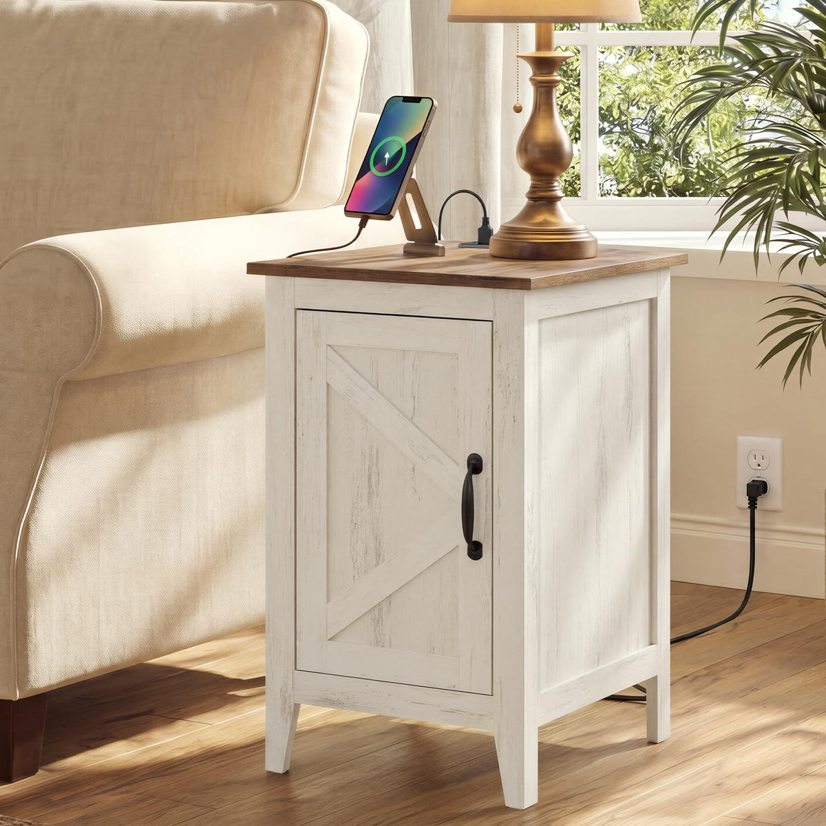 Side Table with Charging Station and Storage Cabinet K98287
