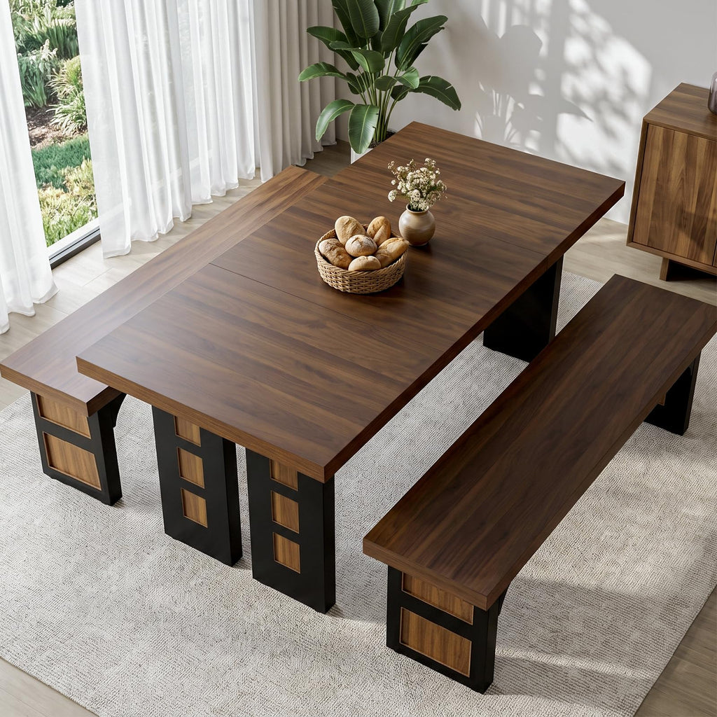 70.9" Wood Dining Table Set with 2 Benches K833