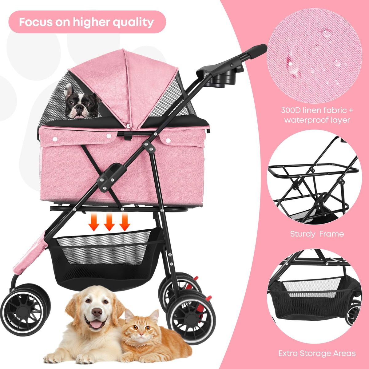 Pink 3 Wheels Pet Stroller F699865