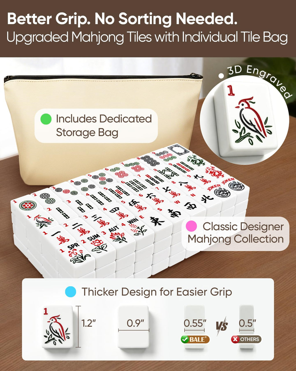American Mahjong Tile Set with Game Accessories Y414