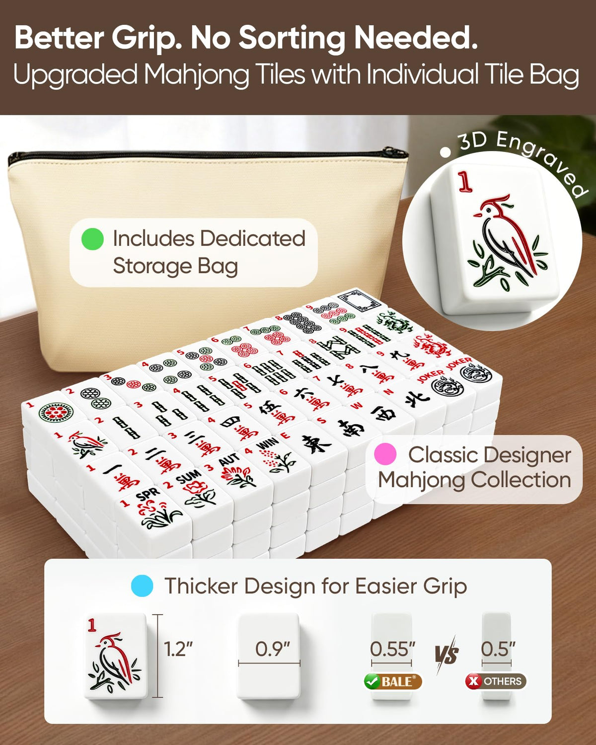 American Mahjong Tile Set with Game Accessories Y414