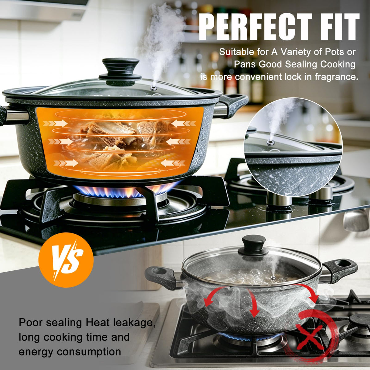 Universal Pan Lid with Heat Resistant Silicone Rim and Tempered Glass, Fits 8" to 12" Cookware T6705