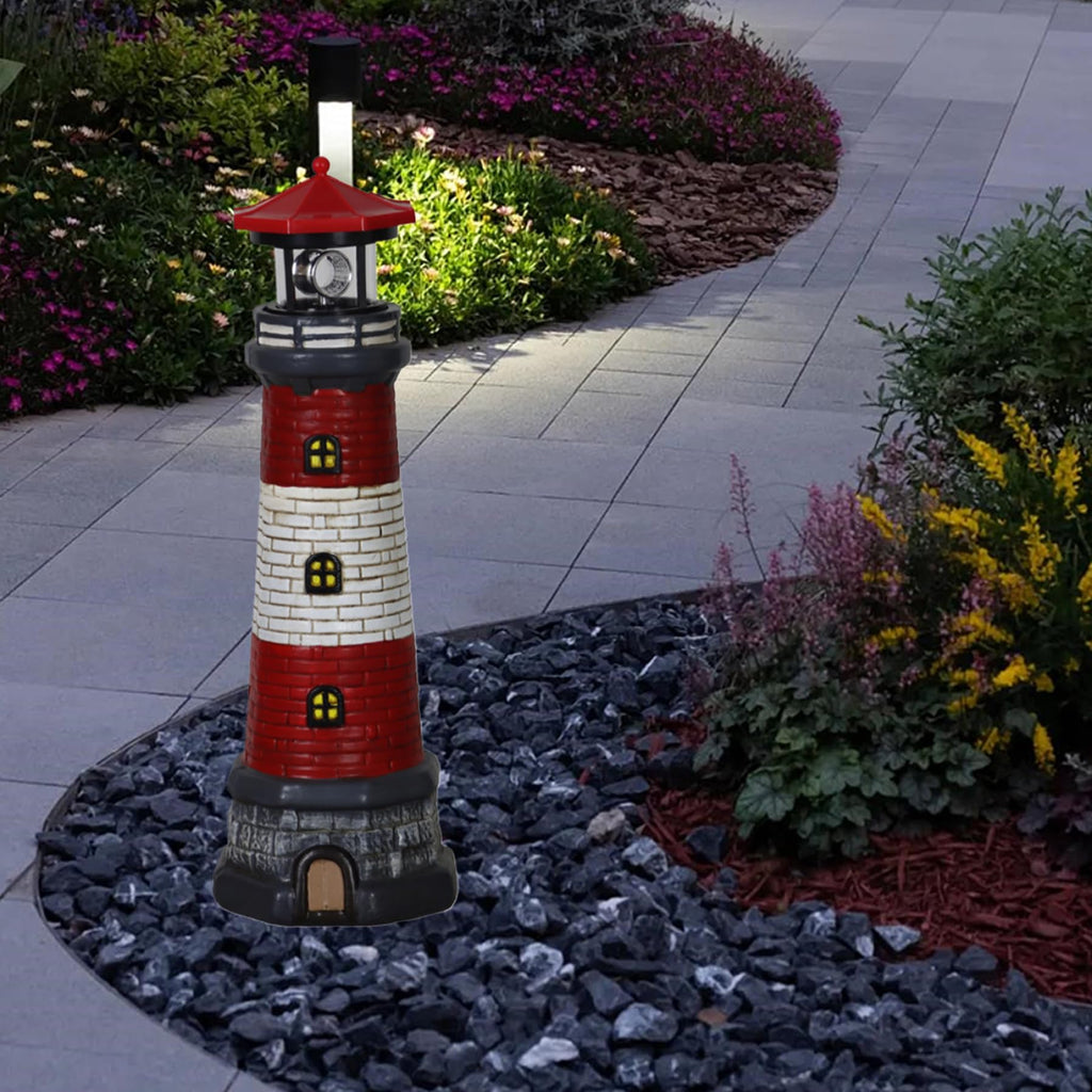 Solar Lighthouse with Rotating LED Lights Waterproof Lighthouse Statue G796