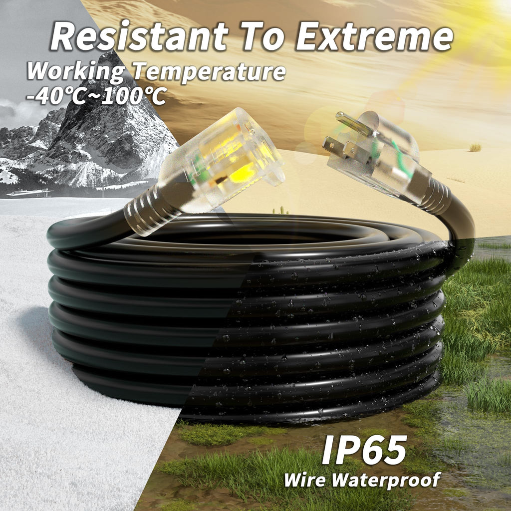 100ft 10 Gauge Waterproof Outdoor Extension Cord Black D921