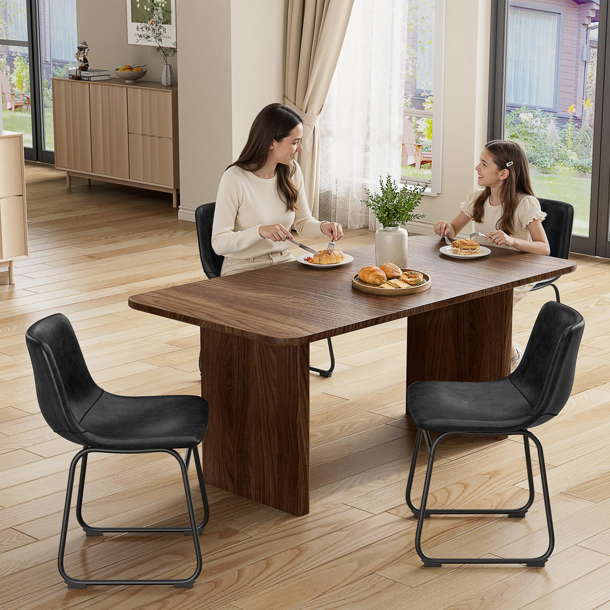 Black PU Leather Dining Chairs Set of 6 D145