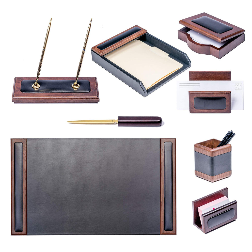 Wood & Leather Desk Set 8 Piece Y63788