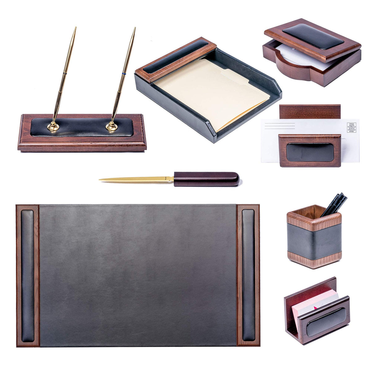 Wood & Leather Desk Set 8 Piece Y63788