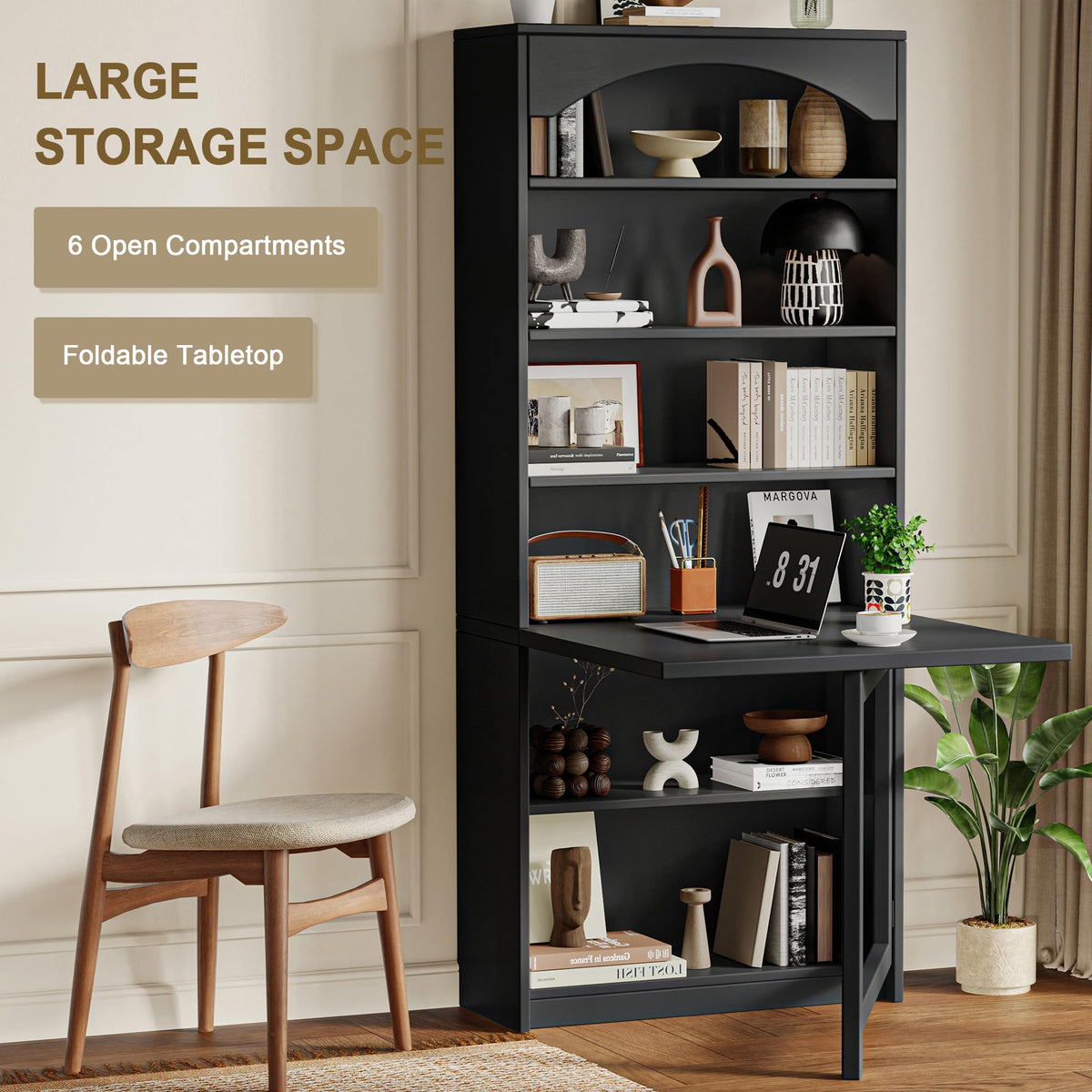 Black Folding Desk with Storage D427