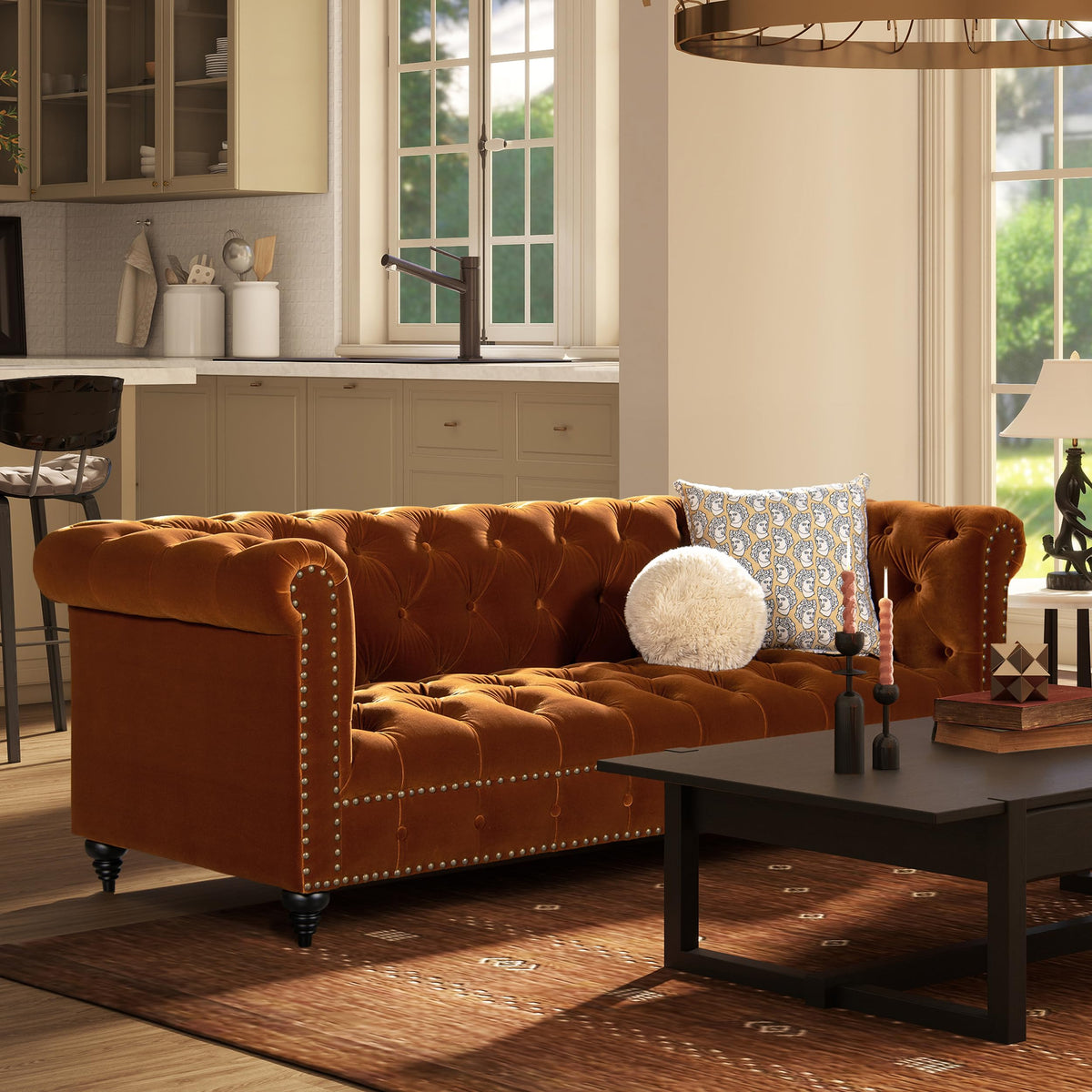 88" Burnt Orange Performance Velvet Sofa J938181