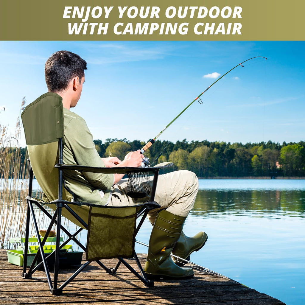 2 Pack Folding Camping Chairs with High Back, 300lbs Capacity, Green O910040