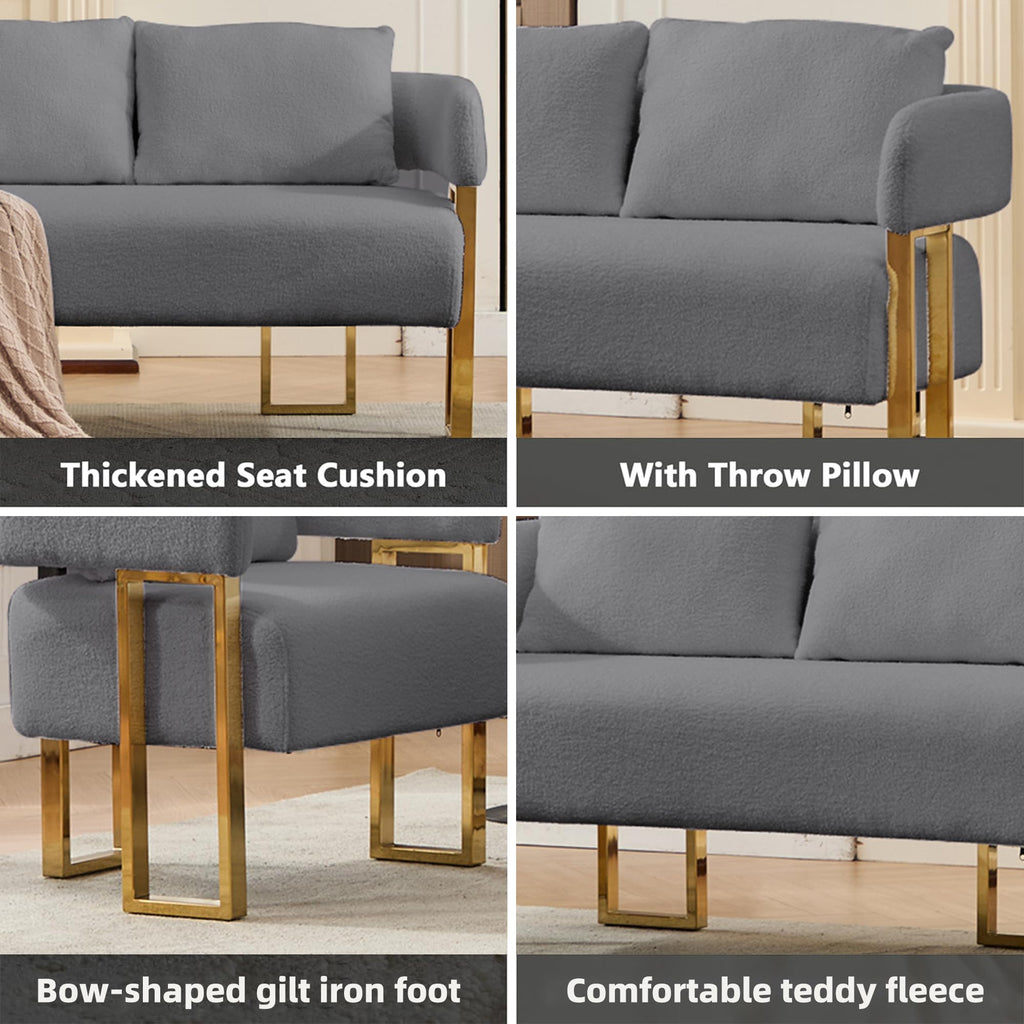 Gray Upholstered Loveseat Sofa and 2 Accent Chairs with Golden Legs M358