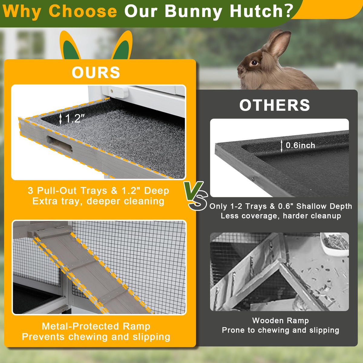 Large Rabbit Hutch with Run 2-Story Bunny Cage 6 Wheels U7433