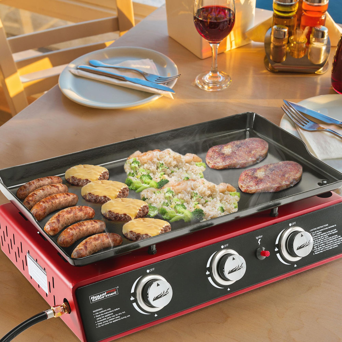 3-Burner Tabletop Propane Gas Griddle with Cover Y17302