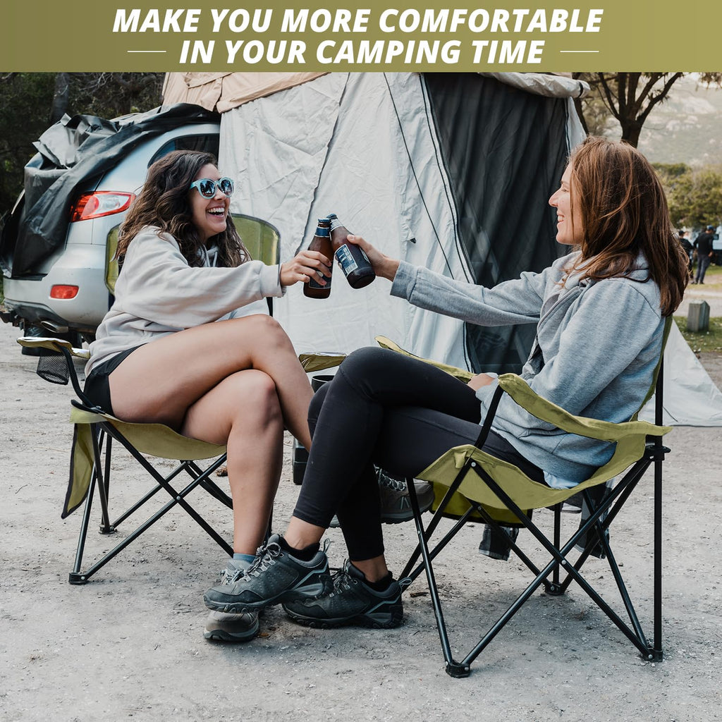 2 Pack Folding Camping Chairs with High Back, 300lbs Capacity, Green O910040