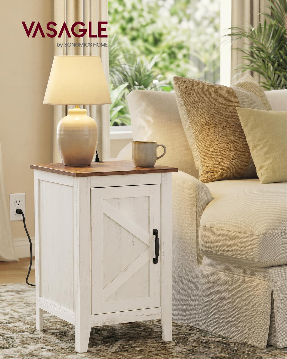 Side Table with Charging Station and Storage Cabinet K98287