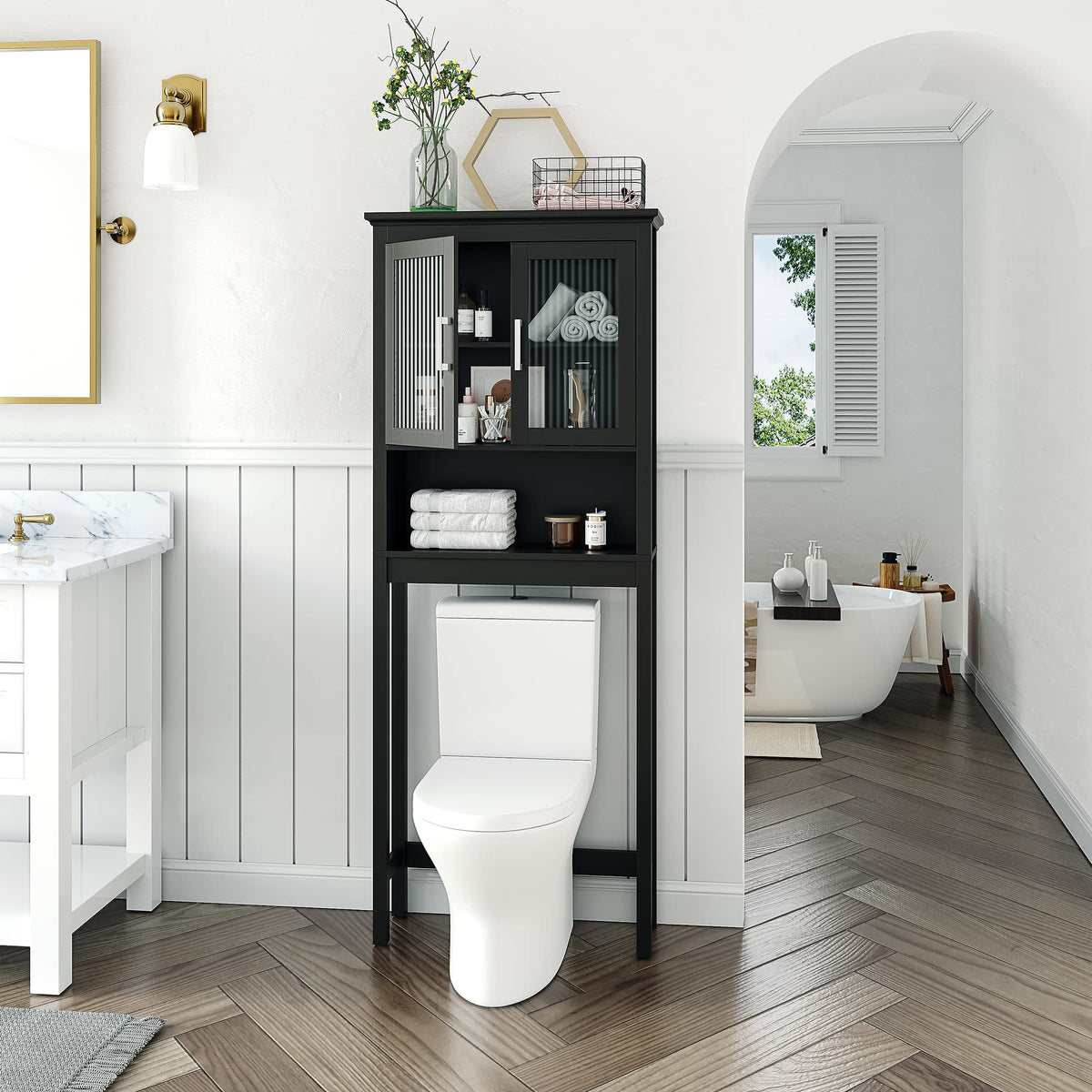 Over the Toilet Storage Cabinet with Glass Doors D6922