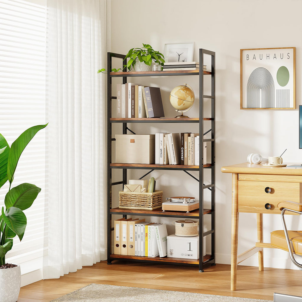 32 Inch 5-Tier Wood Metal Bookshelf R4361