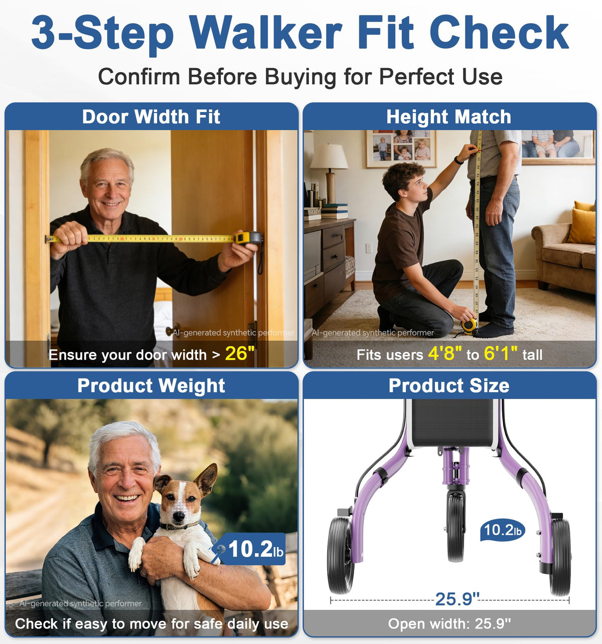 Lightweight Foldable Aluminum 3 Wheel Walkers A643
