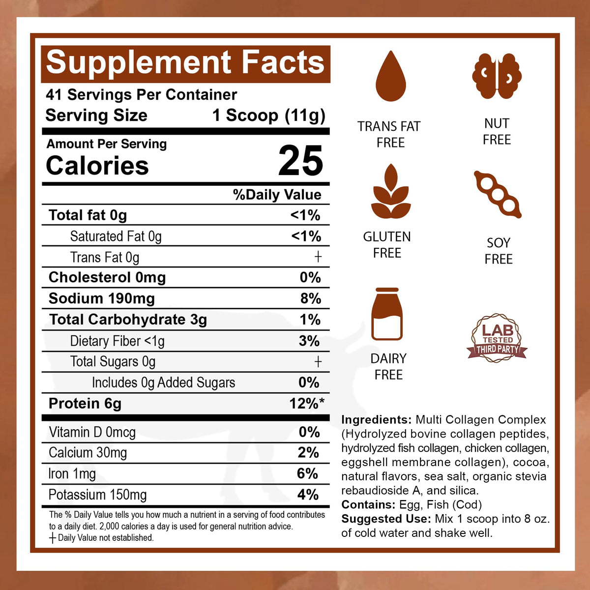 Multi Collagen Peptides Protein Powder, Chocolate, 1LB F248