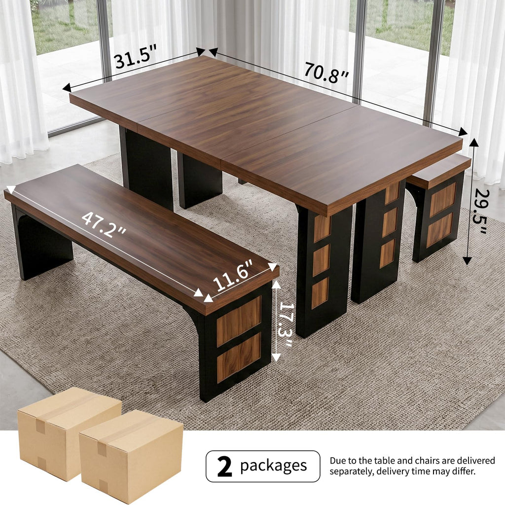 70.9" Wood Dining Table Set with 2 Benches K833