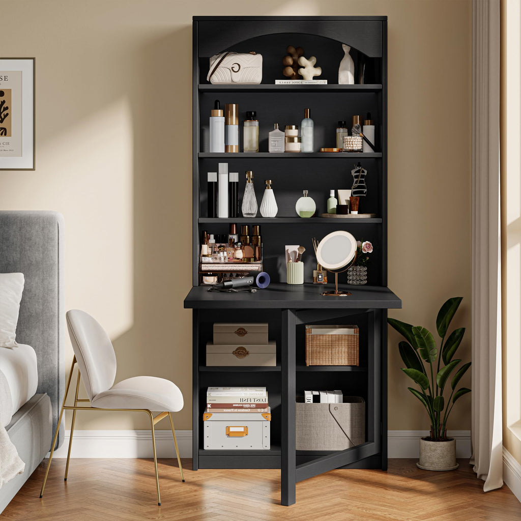 Black Folding Desk with Storage D427