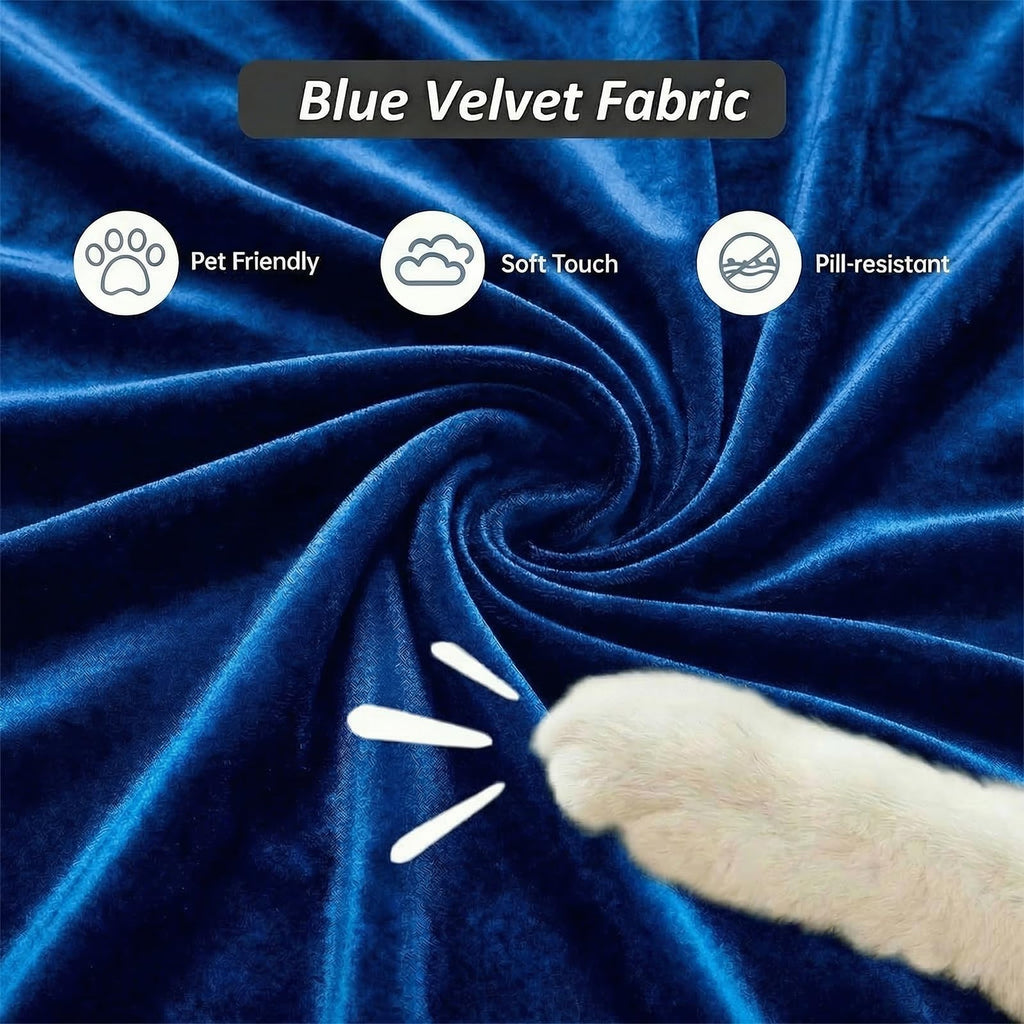 Navy Blue and Gold Velvet Sofa and Loveseat Set with 4 Pillows I830