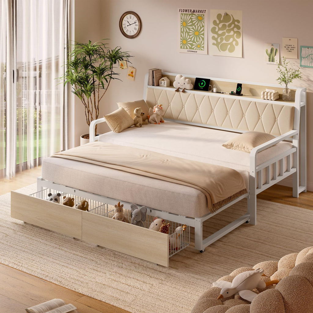 White Twin Daybed with Pop up Trundle V652