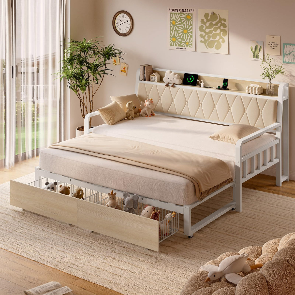 White Twin Daybed with Pop up Trundle V652