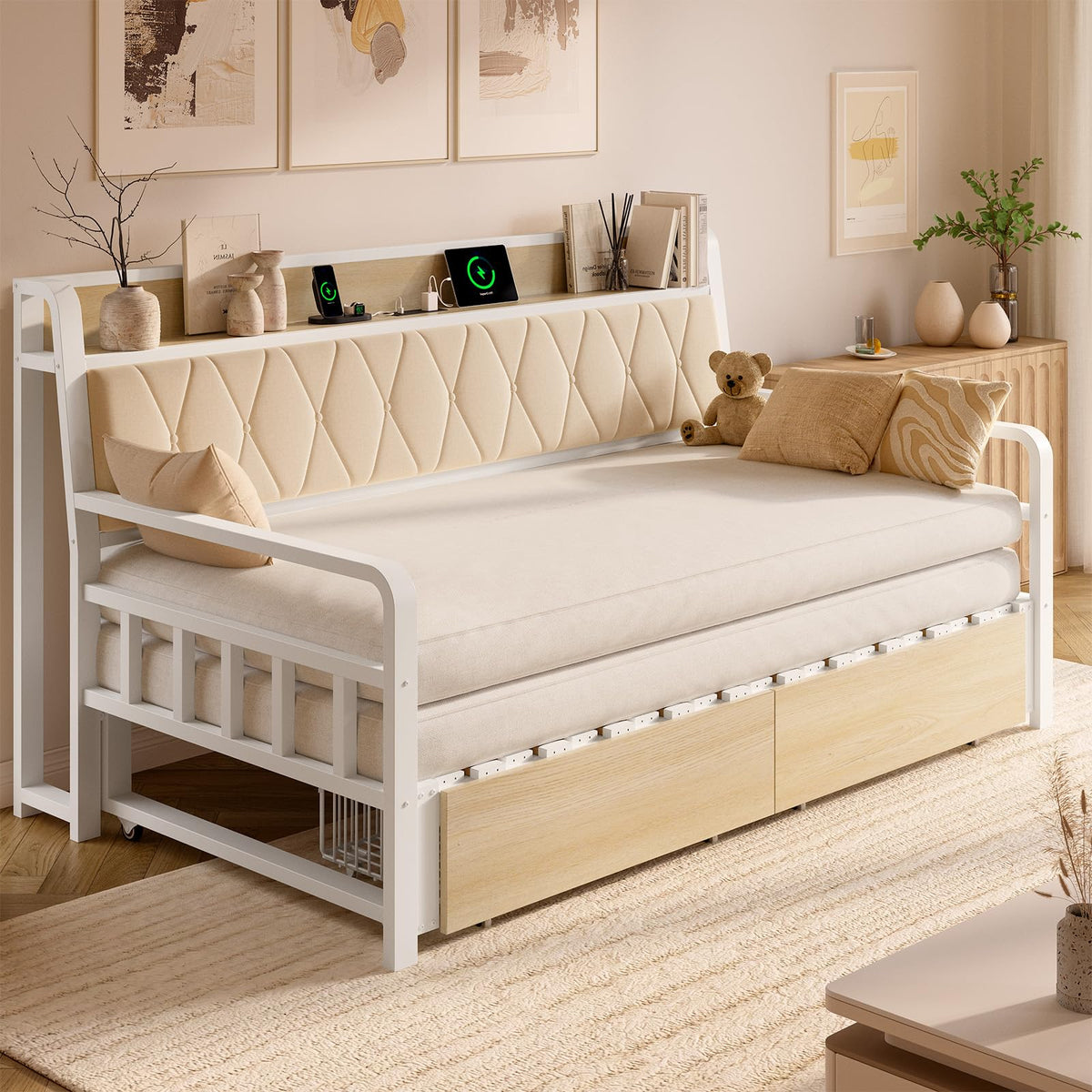 White Twin Daybed with Pop up Trundle V652