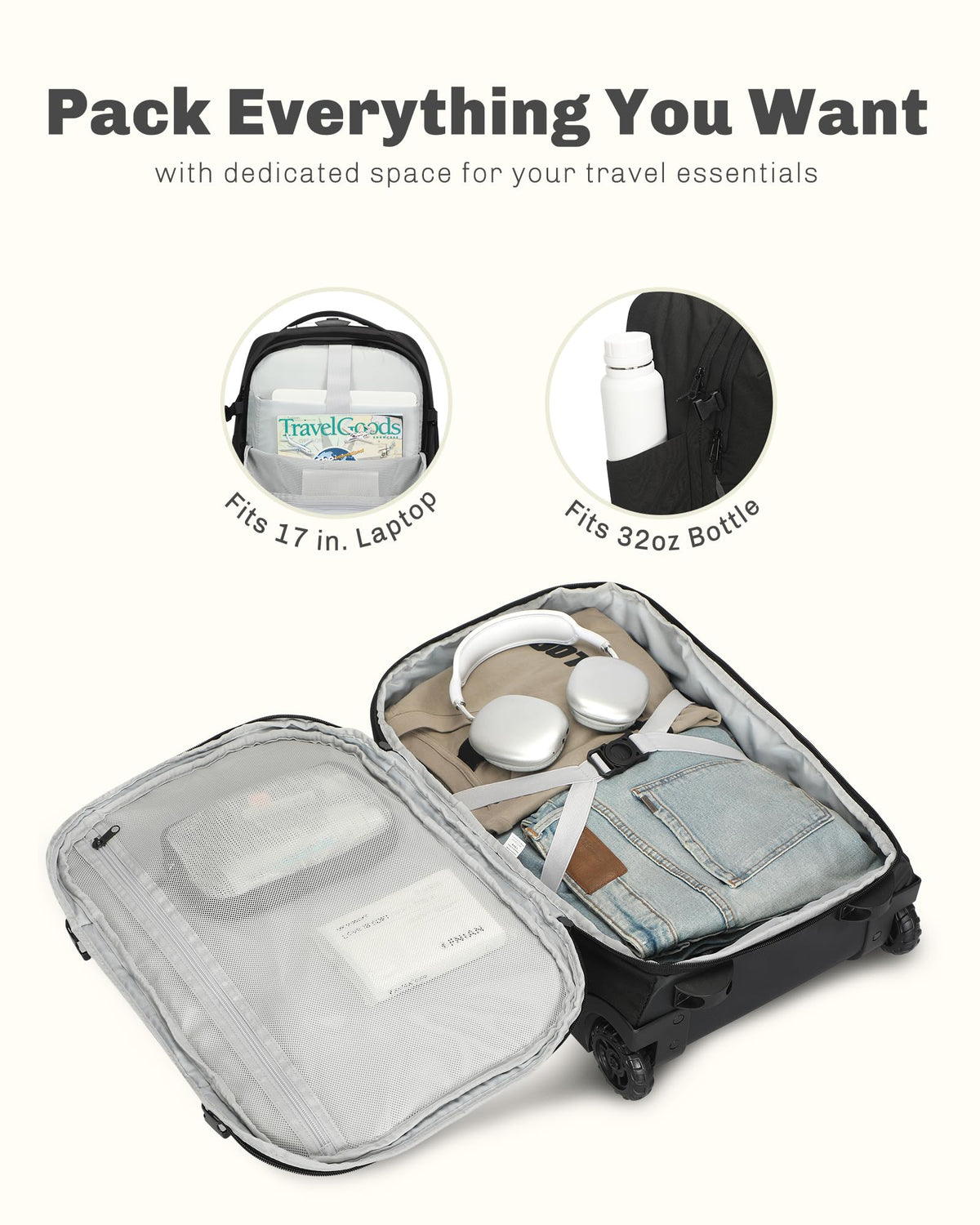 Rolling Backpack with Wheels 43L with Packing Cubes Set K494383