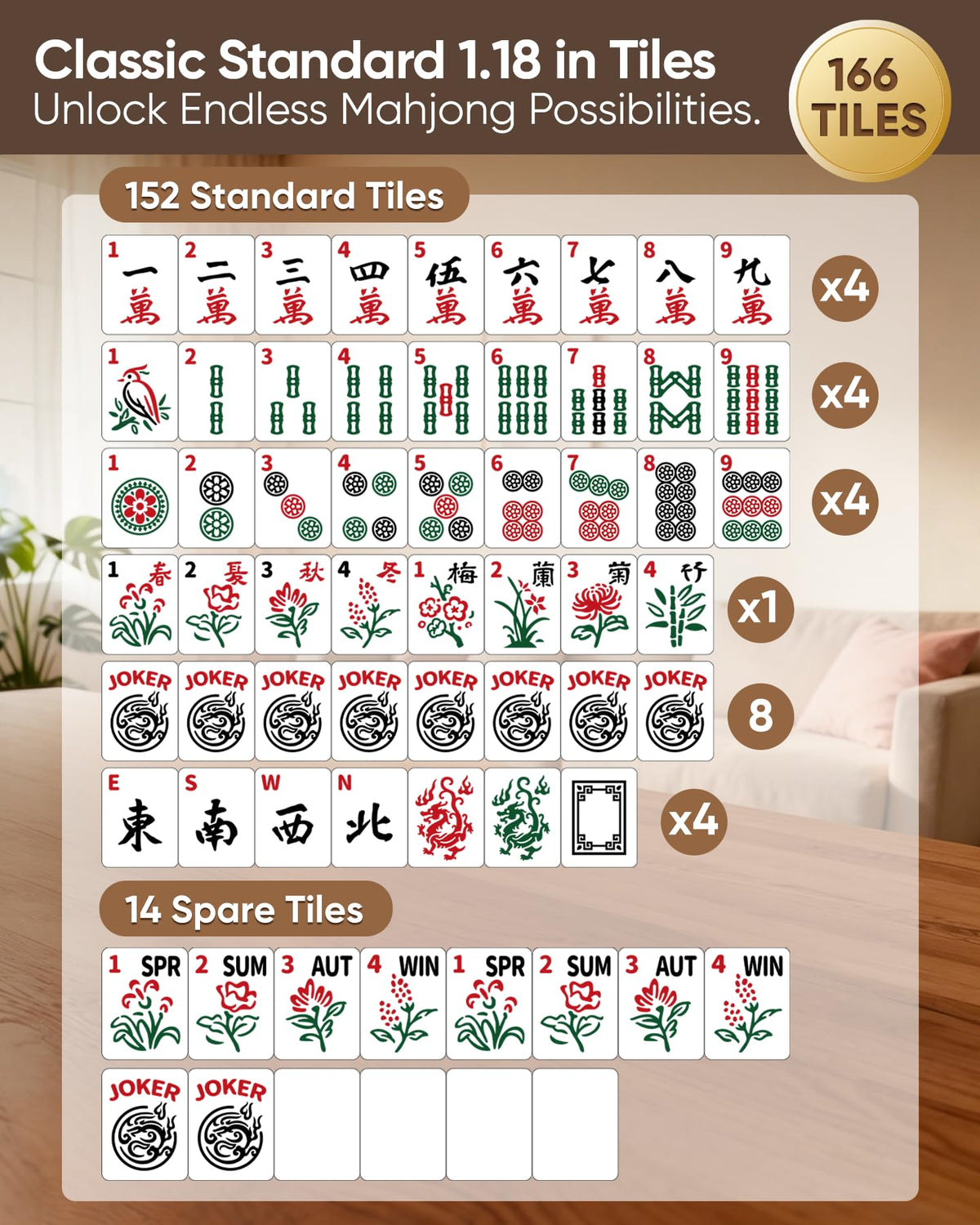 American Mahjong Tile Set with Game Accessories Y414