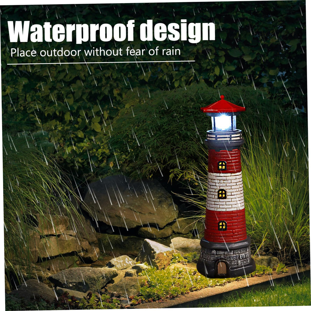 Solar Lighthouse with Rotating LED Lights Waterproof Lighthouse Statue G796
