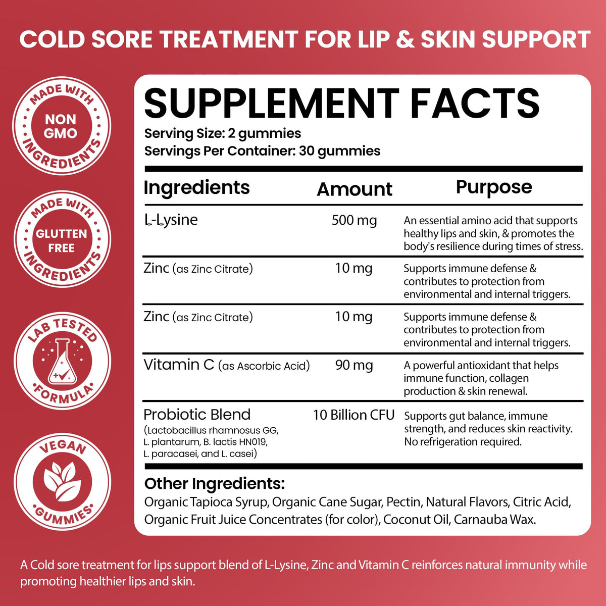 Cold Sore Treatment with L-Lysine, Zinc & Vitamin C U25821