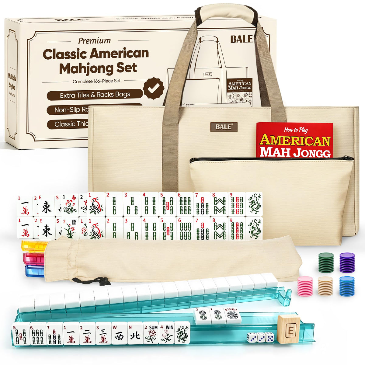 American Mahjong Tile Set with Game Accessories Y414