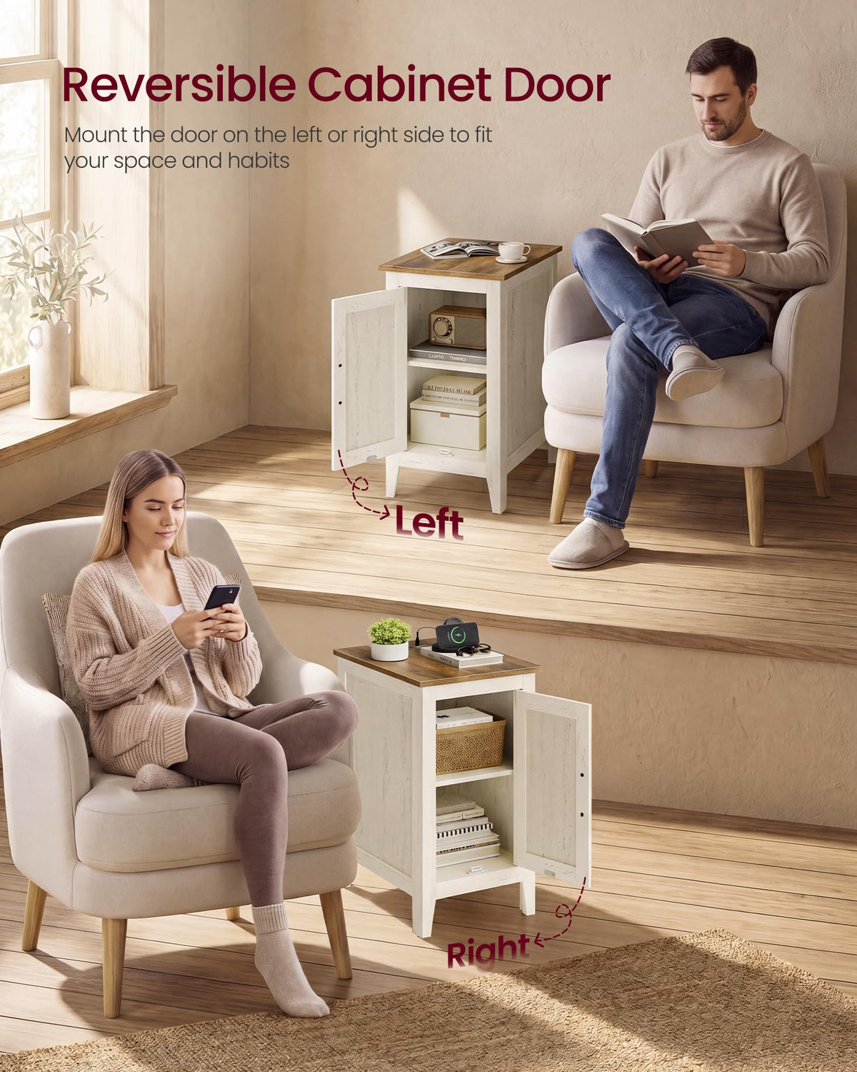 Side Table with Charging Station and Storage Cabinet K98287