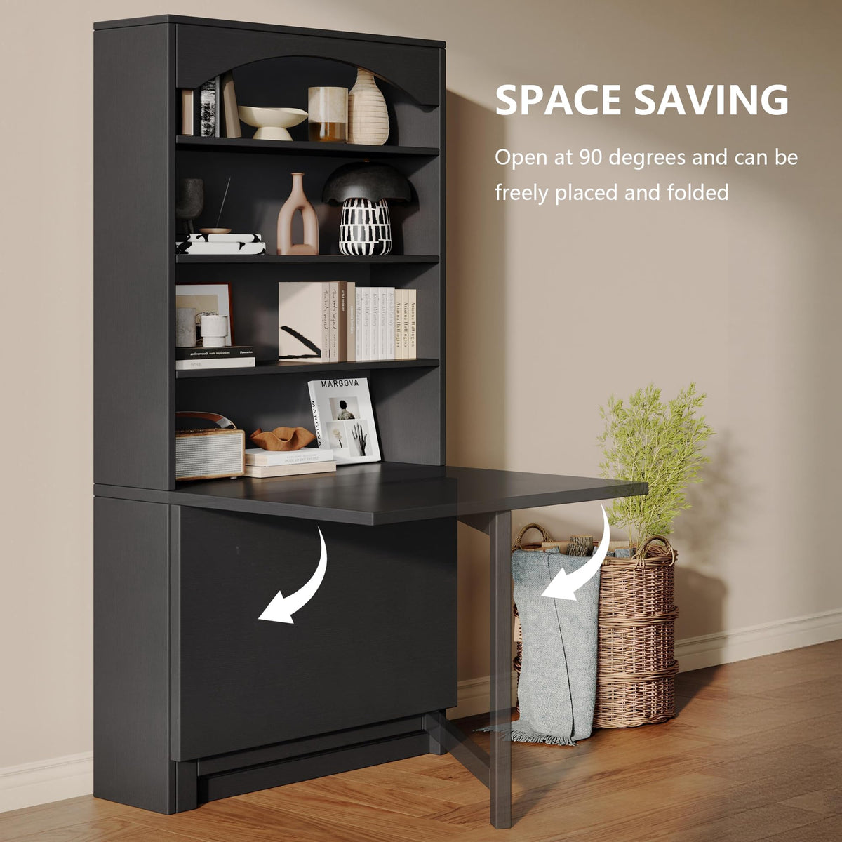 Black Folding Desk with Storage D427