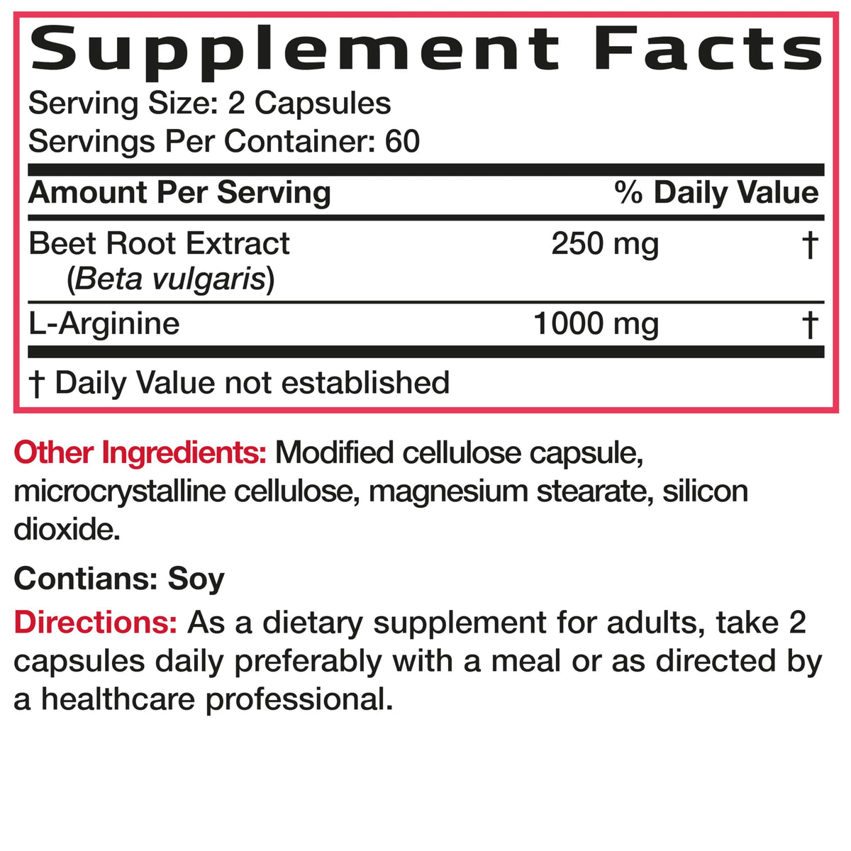 Beet Root L-Arginine 120 Capsules W48310