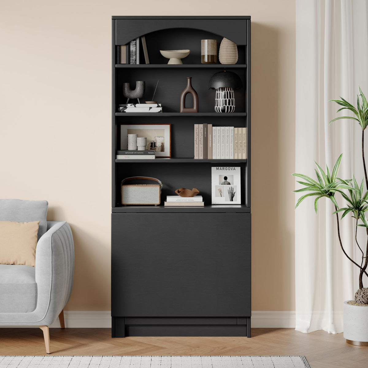 Black Folding Desk with Storage D427