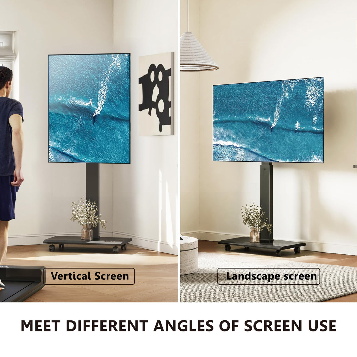 Rolling TV Stand with Rotation Function for 32-75 Inch TVs, Black F1661