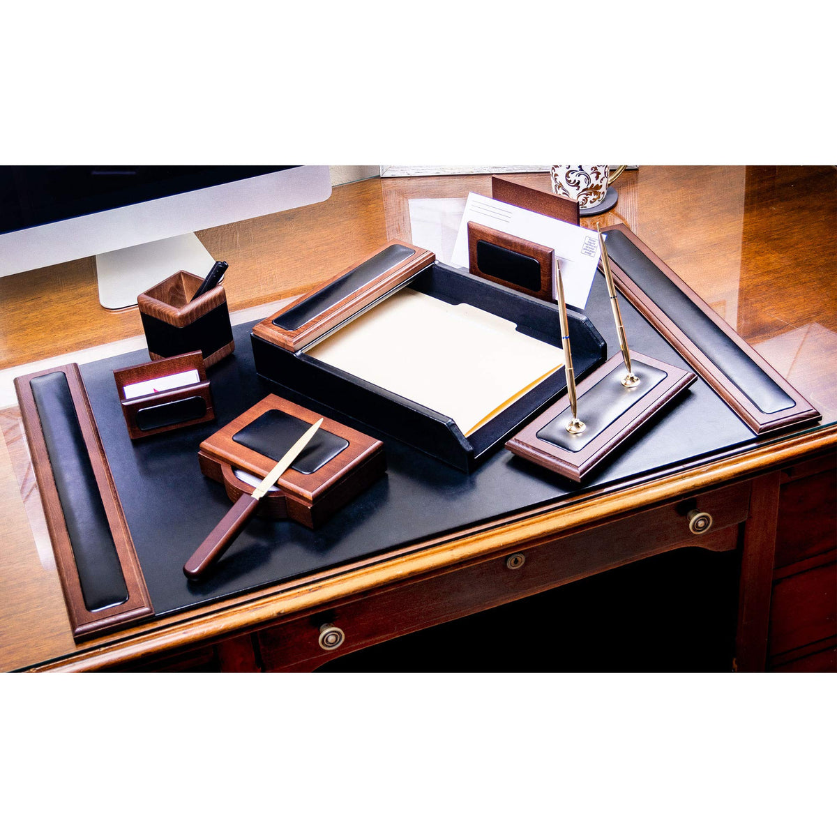 Wood & Leather Desk Set 8 Piece Y63788