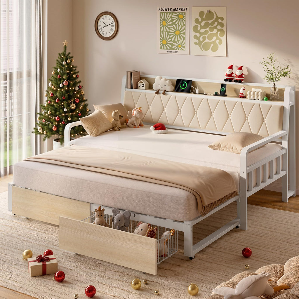 White Twin Daybed with Pop up Trundle V652