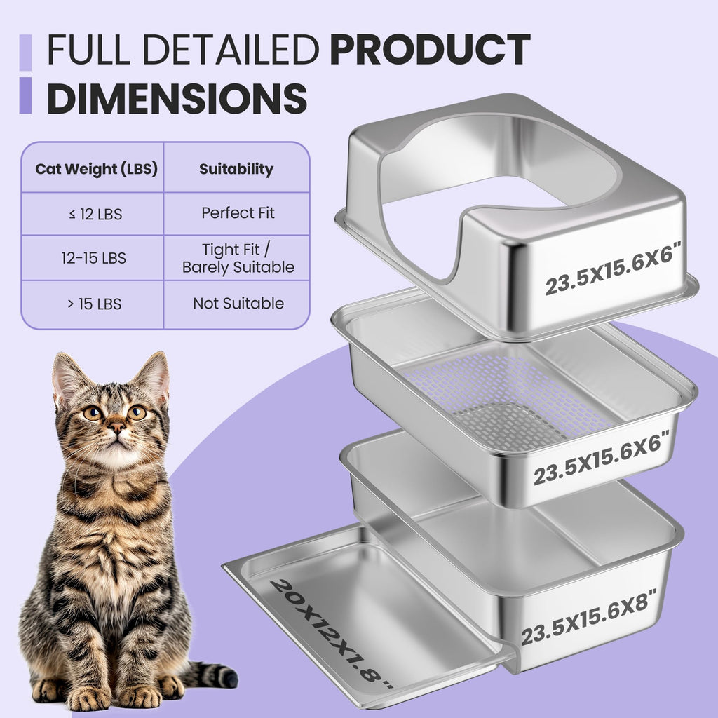 Stainless Steel Sifting Litter Box with Lid E184322