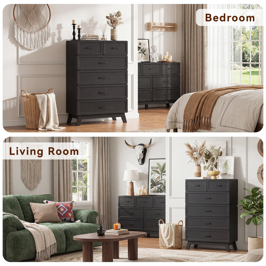 Black 6 Drawer Dresser I7100