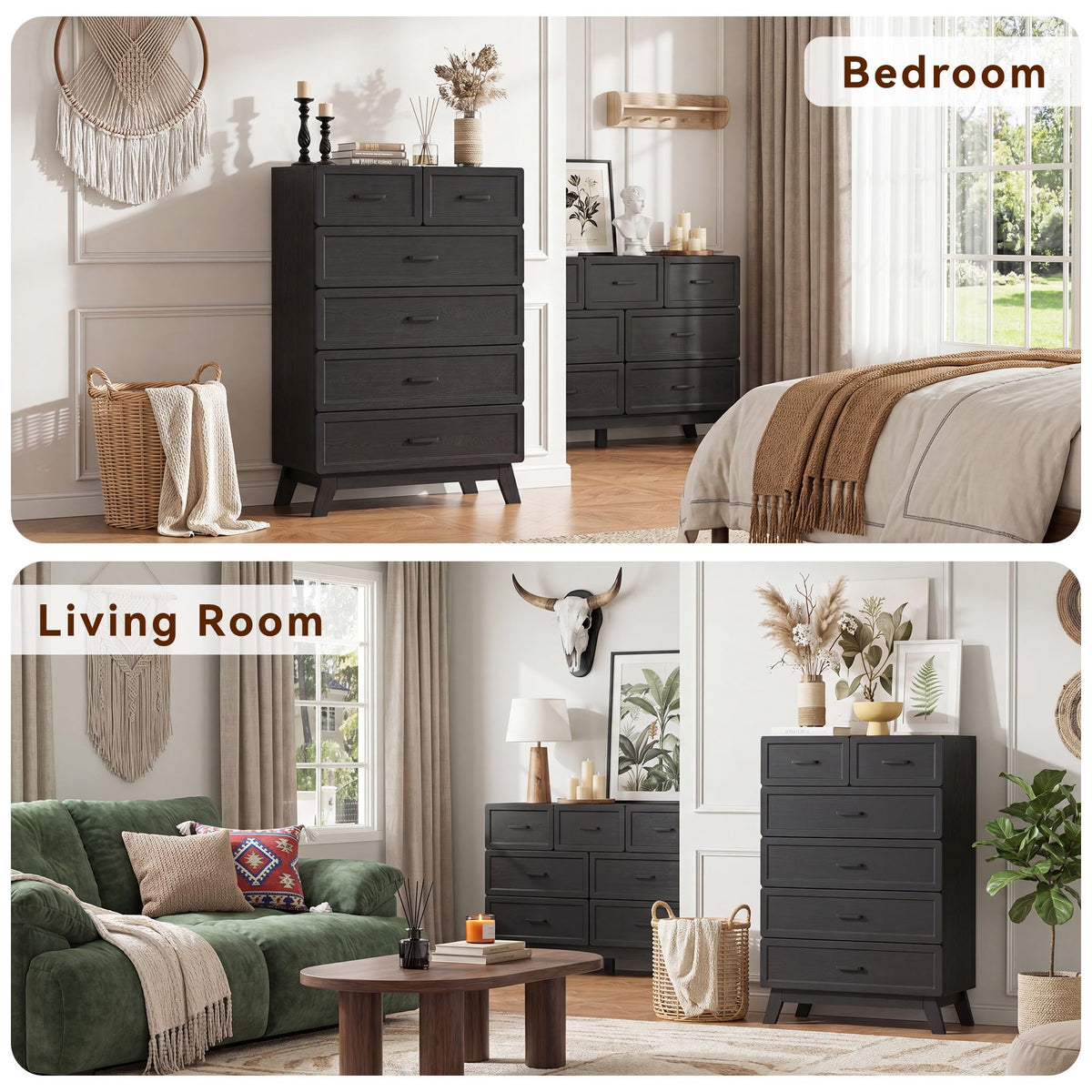 Black 6 Drawer Dresser I7100
