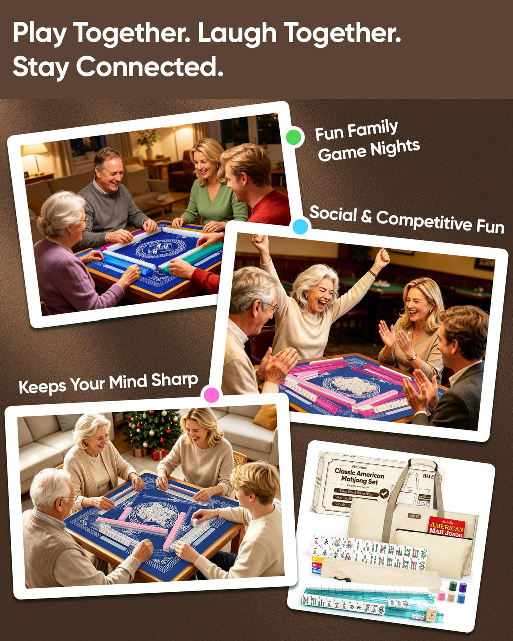 American Mahjong Tile Set with Game Accessories Y414