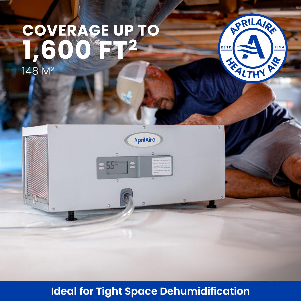 50-Pint Whole-House Dehumidifier with Wi-Fi Thermostat, Drain Hose, Condensate Pump, Bracket, and Hanging Kit L7818